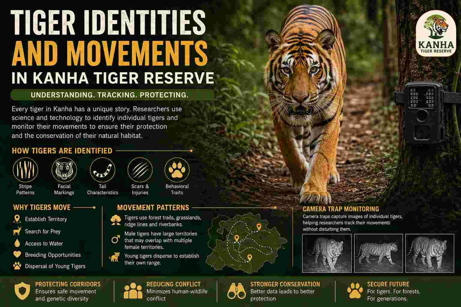 Tiger Identities and Movements in Kanha Tiger Reserve